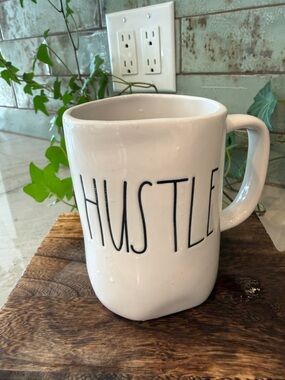 Rae Dunn White Ceramic Mug with Black "HUSTLE" Lettering